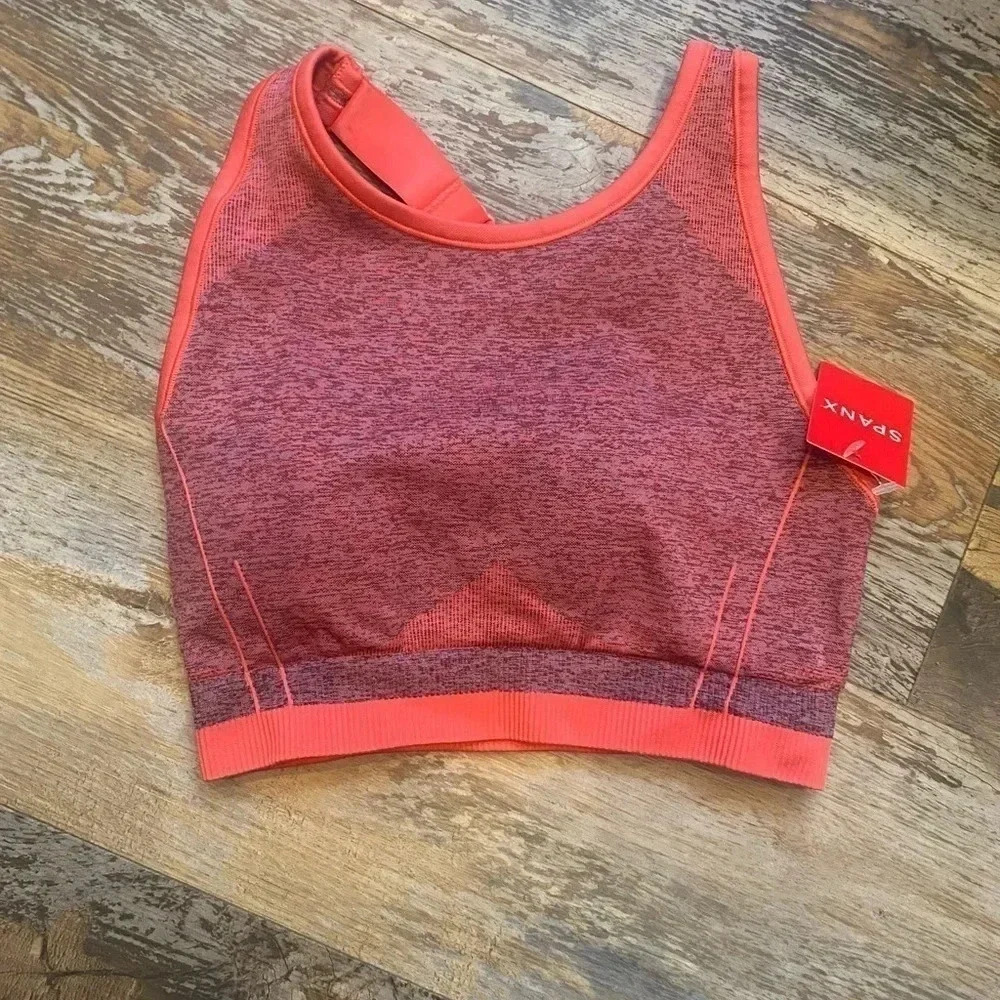 SPANX New Seamless Sculpt Sports Bra Small Spacedye Coral Punch New
